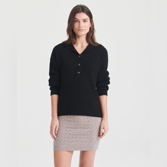 Naadam Cashmino Half Button Black Turtleneck Sweater Size Medium - Picture 1 of 14
